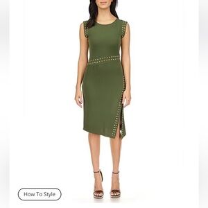 MICHAEL Michael Kors Matte Jersey Studded Crew Neck Sleeveless Asymmetrical